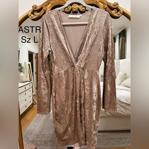 ASTR Blush Velvet V-Neck Dress